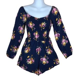 Justify long sleeve shorts floral romper Sm